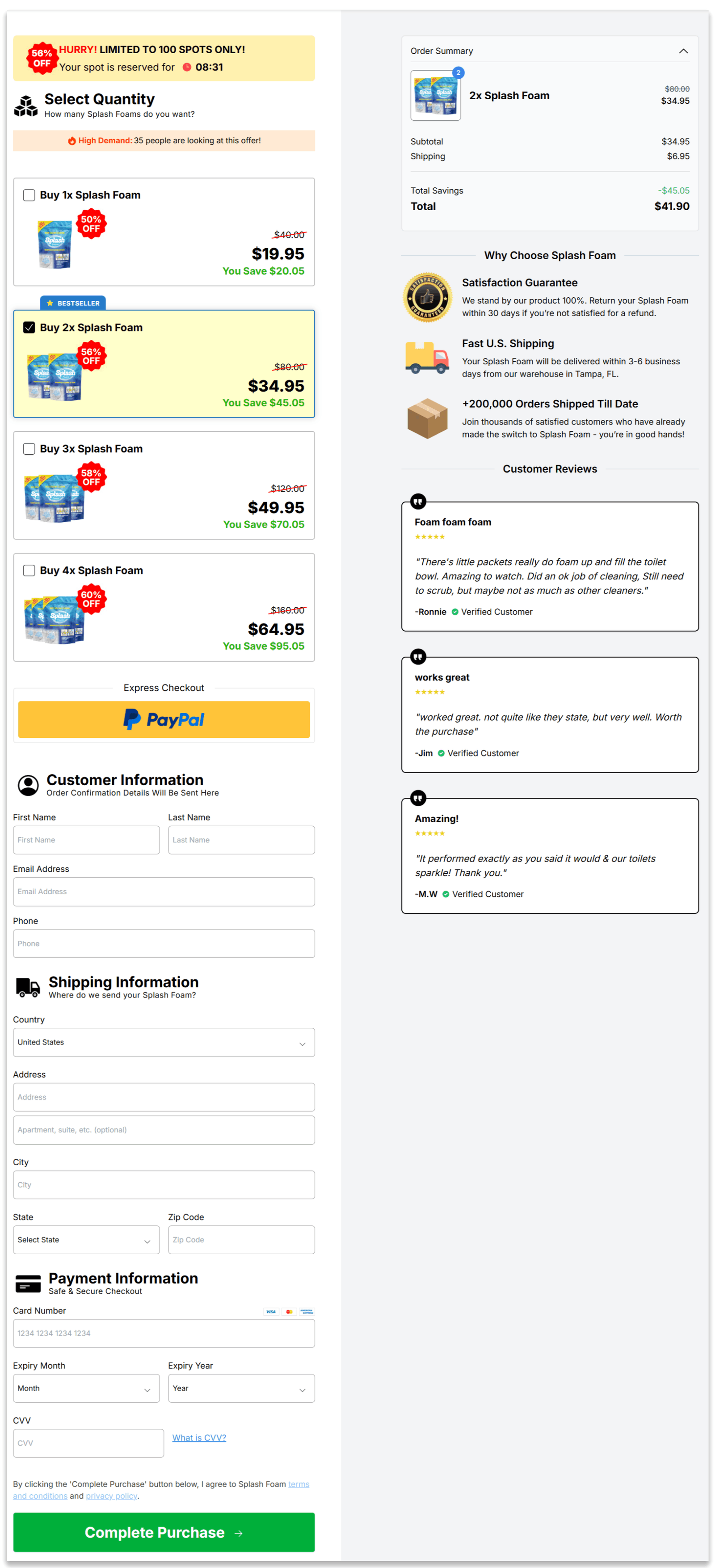 Splashfoam Toilet Cleaner secure checkout page
